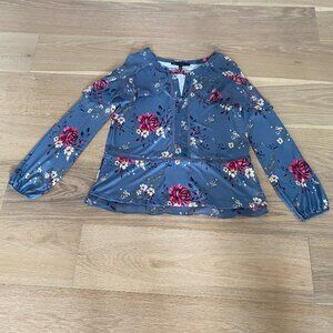 WHBM Blue Floral  Long Sleeve Top Size Large